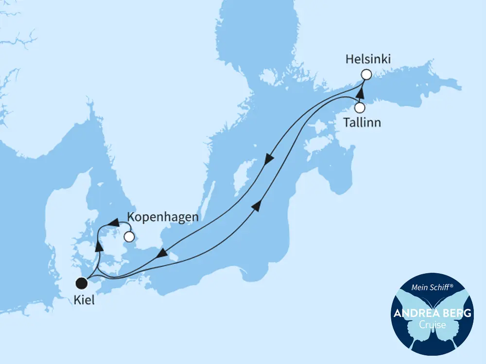 Mein Schiff Relax Event- und Themenreisen Andrea Berg Cruise - ab/bis Kiel - Routenbild